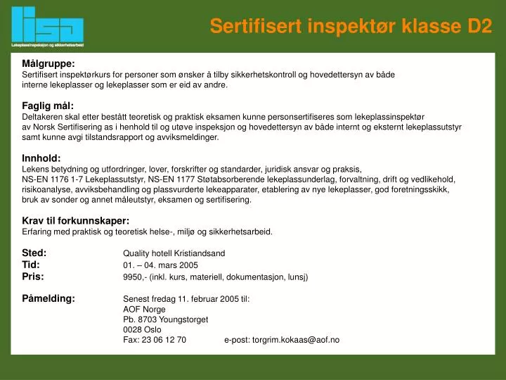 sertifisert inspekt r klasse d2