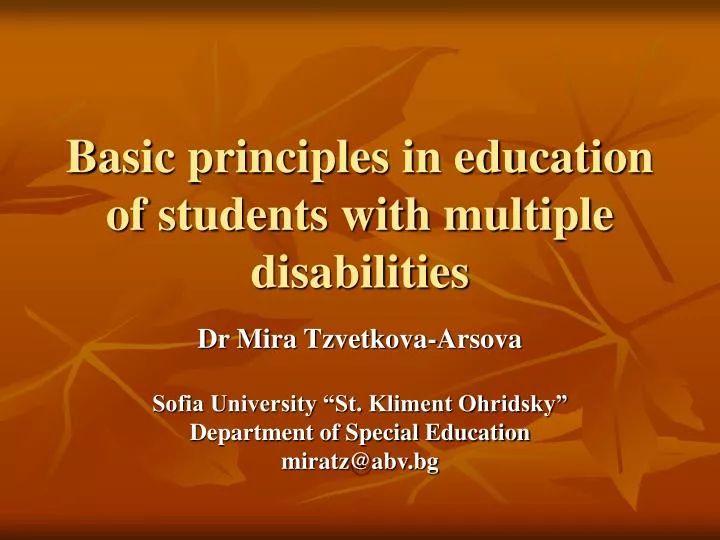 basic principles in education of students with multiple disabilities
