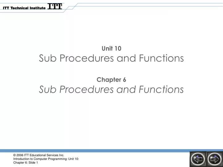 unit 10 sub procedures and functions chapter 6 sub procedures and functions