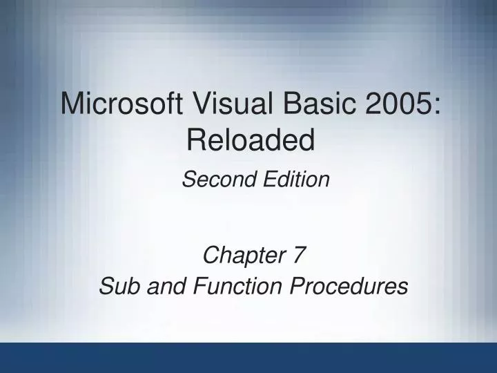 microsoft visual basic 2005 reloaded second edition