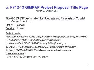 a. FY12-13 GIMPAP Project Proposal Title Page version 27 October 2011