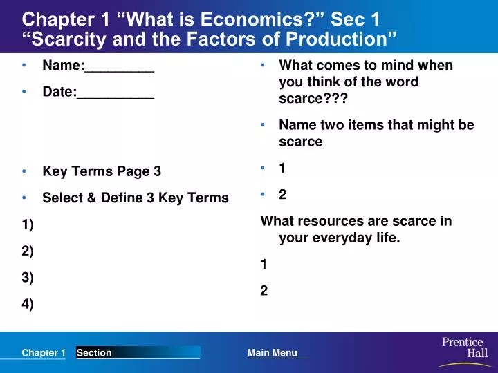 chapter 1 what is economics sec 1 scarcity and the factors of production