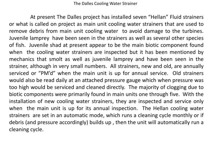 the dalles cooling water strainer