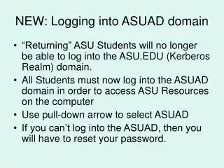 new logging into asuad domain