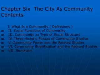 Chapter Six The City As Community Contents