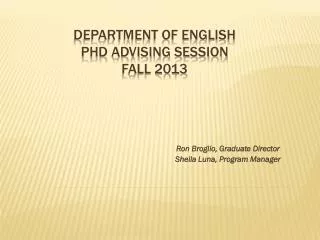 Department of English PhD advising Session Fall 2013