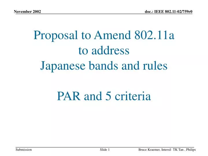 proposal to amend 802 11a to address japanese bands and rules par and 5 criteria