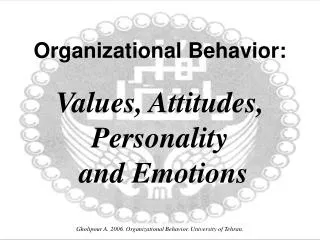 Organizational Behavior: Values, Attitudes, Personality and Emotions
