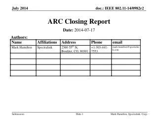 ARC Closing Report