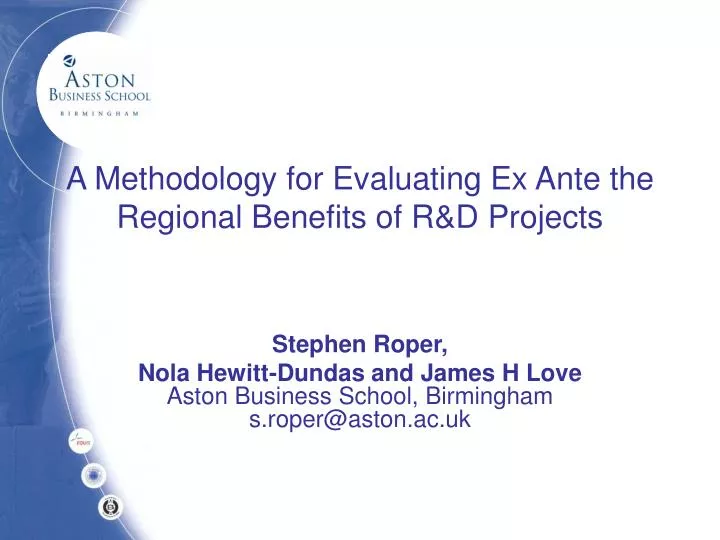 a methodology for evaluating ex ante the regional benefits of r d projects