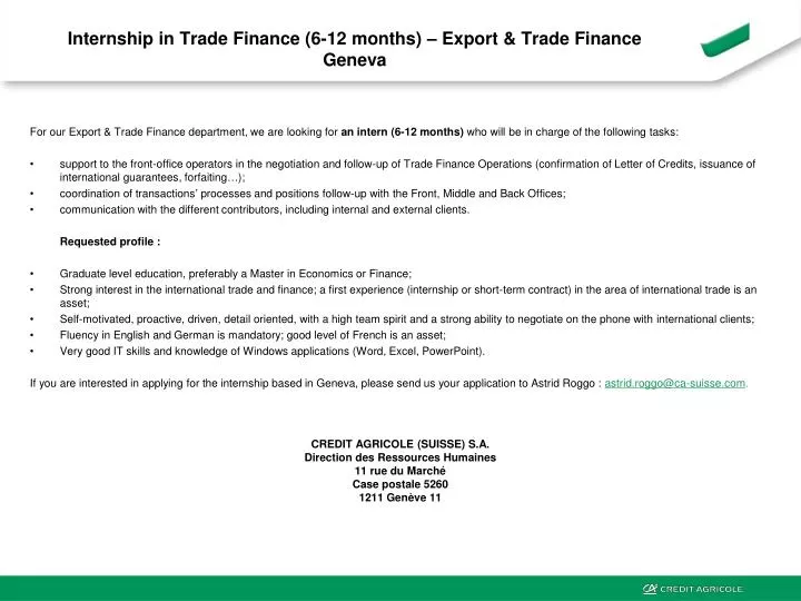 internship in trade finance 6 12 months export trade finance geneva