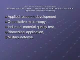 Applied research-development Quantitative microscopy : Industrial material quality test,