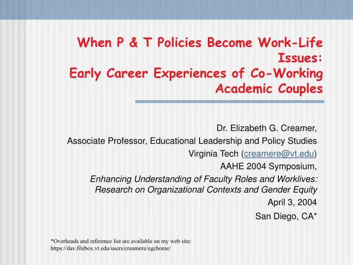 when p t policies become work life issues early career experiences of co working academic couples