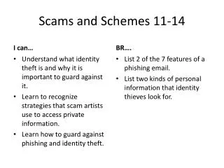 Scams and Schemes 11-14