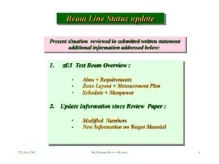 Beam Line Status update