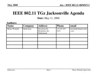 IEEE 802.11 TGz Jacksonville Agenda