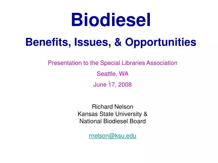 biodiesel benefits issues opportunities