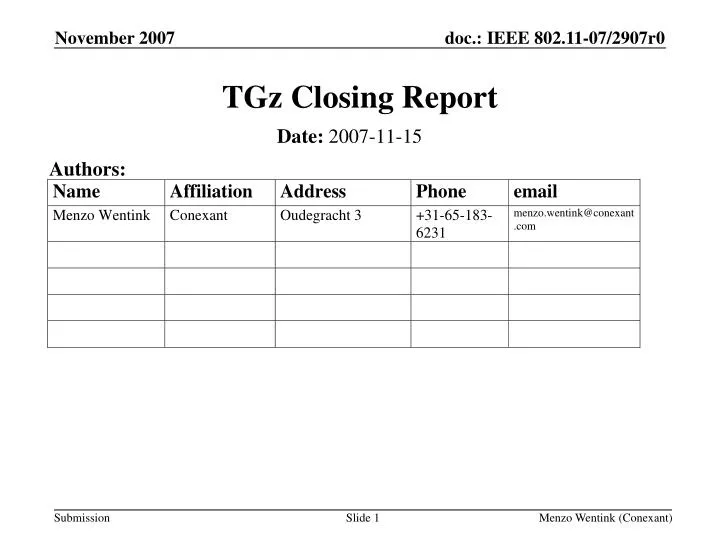 tgz closing report