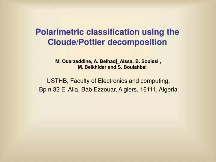 polarimetric classification using the cloude pottier decomposition