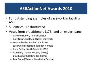 ASBActionNet Awards 2010