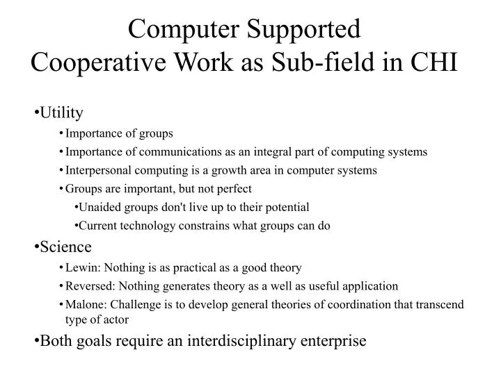 computer supported cooperative work as sub field in chi