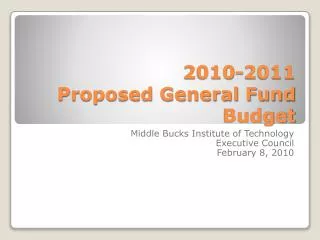 2010-2011 Proposed General Fund Budget