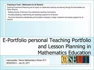 E-Portfolio personal Teaching Portfolio and Lesson Planning in Mathematics Education
