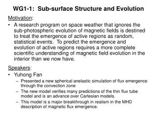 WG1-1: Sub-surface Structure and Evolution