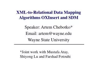 XML-to-Relational Data Mapping Algorithms OXInsert and SDM