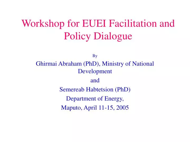 workshop for euei facilitation and policy dialogue