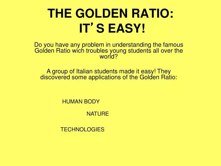 the golden ratio it s easy