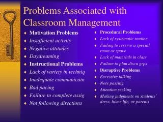 Problems Associated with Classroom Management