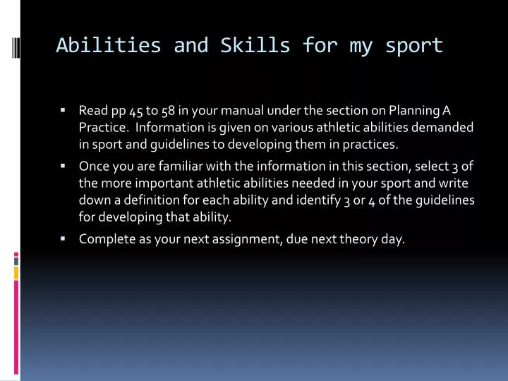 abilities and skills for my sport
