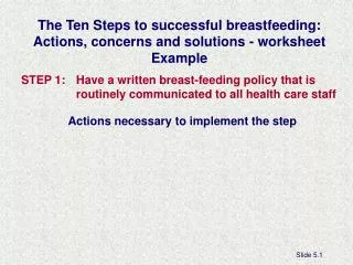 The Ten Steps to successful breastfeeding: Actions, concerns and solutions - worksheet Example