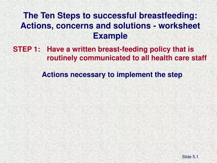 the ten steps to successful breastfeeding actions concerns and solutions worksheet example