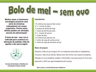 bolo de mel sem ovo