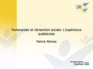 partenariats et r insertion sociale l exp rience qu b coise