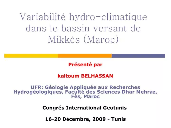 variabilit hydro climatique dans le bassin versant de mikk s maroc