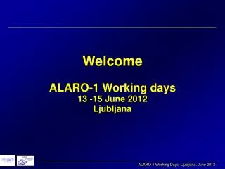 Welcome ALARO-1 Working days 13 -15 June 2012 Ljubljana