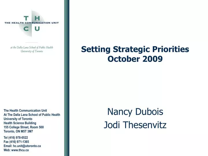 setting strategic priorities october 2009