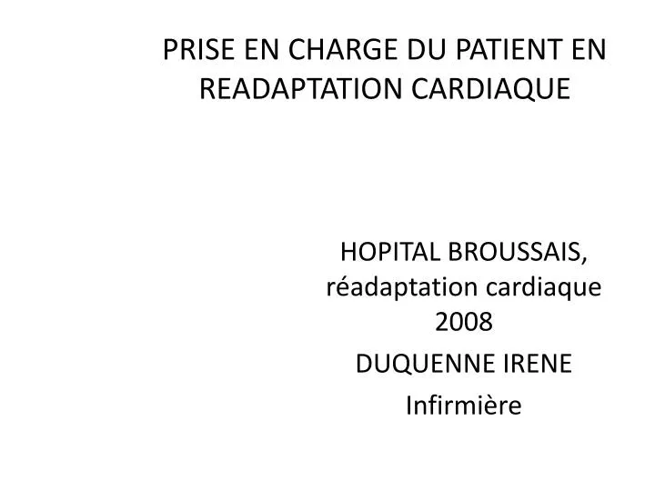 prise en charge du patient en readaptation cardiaque