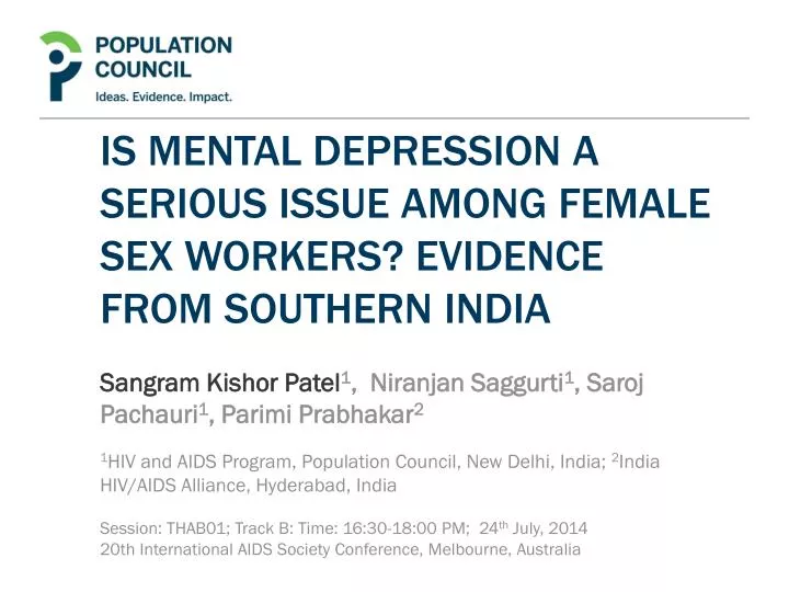 is mental depression a serious issue among female sex workers evidence from southern india