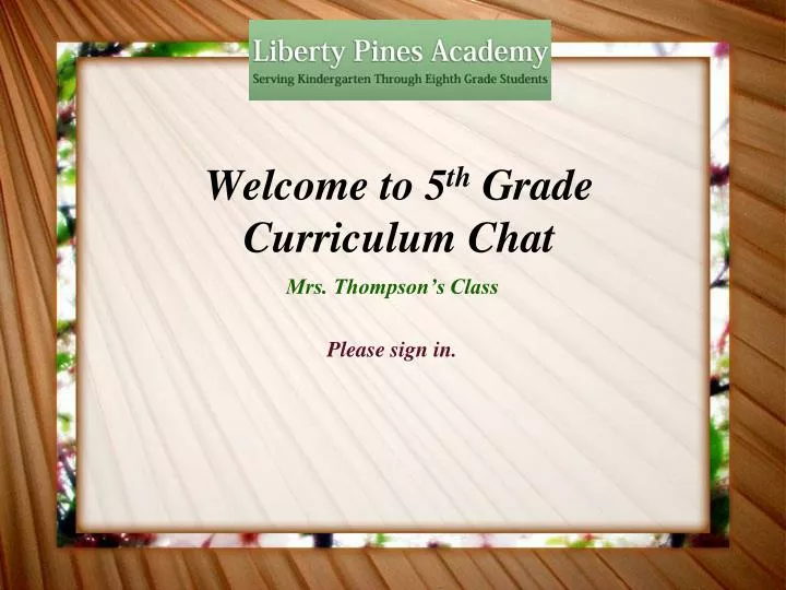 welcome to 5 th grade curriculum chat
