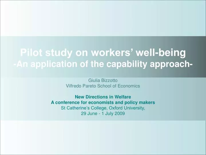 pilot study on workers well being an application of the capability approach