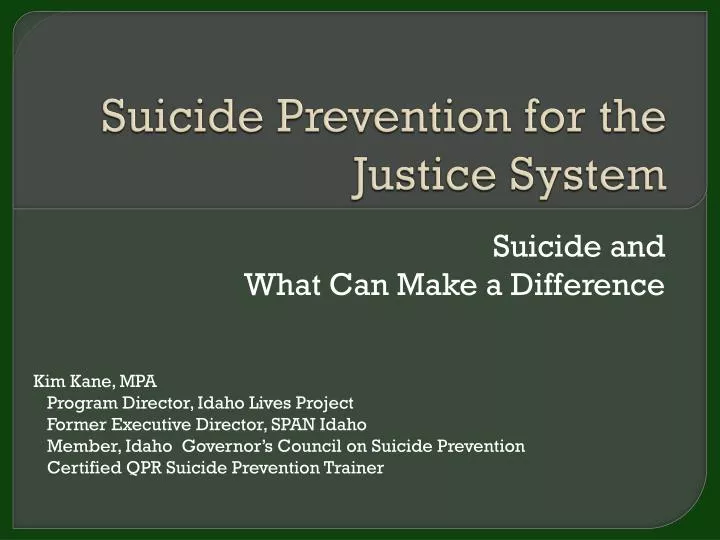suicide prevention for the justice system