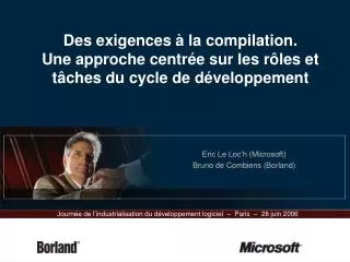 des exigences la compilation une approche centr e sur les r les et t ches du cycle de d veloppement