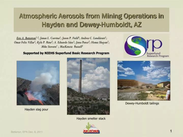atmospheric aerosols from mining operations in hayden and dewey humboldt az