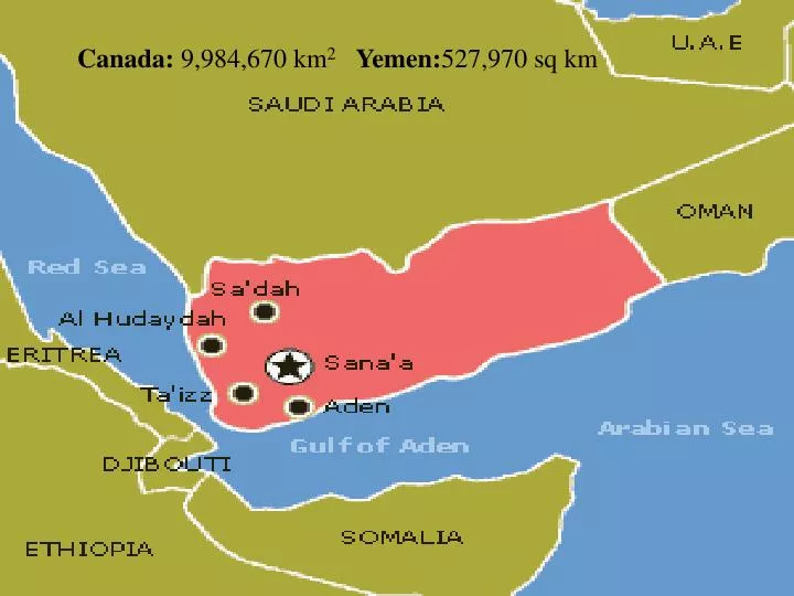 canada 9 984 670 km 2 yemen 527 970 sq km