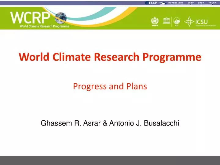 world climate research programme progress and plans