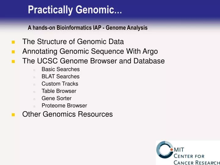 practically genomic a hands on bioinformatics iap genome analysis